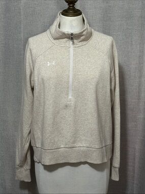 Under Armour Boxy Cropped 1/2 Zip Sweatshirt-Sz S-Cotton Blend-Marled Cream/Gray